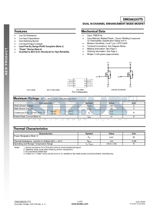 DMG8822UTS-13 datasheet - DUAL N-CHANNEL ENHANCEMENT MODE MOSFET