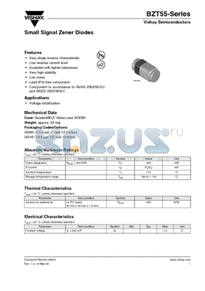 BZT55B20 datasheet - Small Signal Zener Diodes