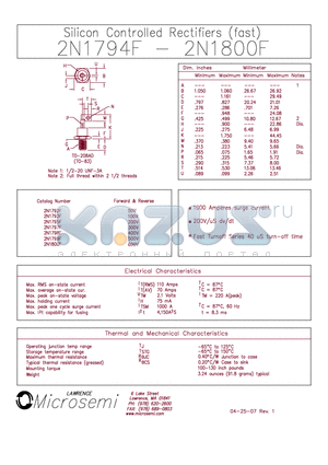 2N1794F datasheet - Silicon Controlled Rectifiers (fase)