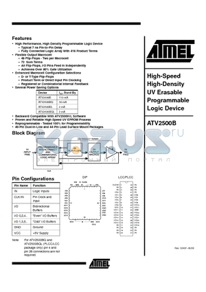 ATV2500B-15KM datasheet - High-Speed High-Density UV Erasable Programmable Logic Device