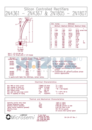 2N1807 datasheet - Silicon Controlled Rectifiers