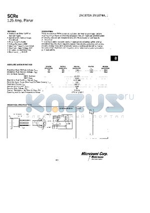 2N1870 datasheet - SCRs 1.25 Amp, Planear