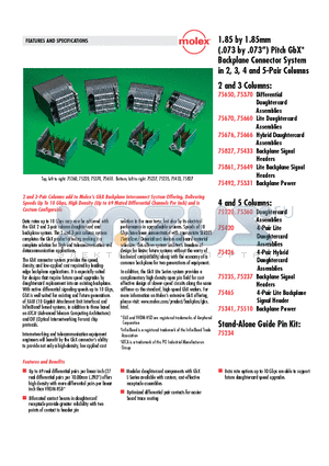 75220 datasheet - 1.85 by 1.85mm (.073 by .073) Pitch GbX* Backplane Connector System in 2, 3, 4 and 5-Pair Columns