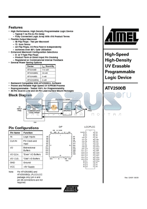 ATV2500BL-20KC datasheet - High-Speed High-Density UV Erasable Programmable Logic Device