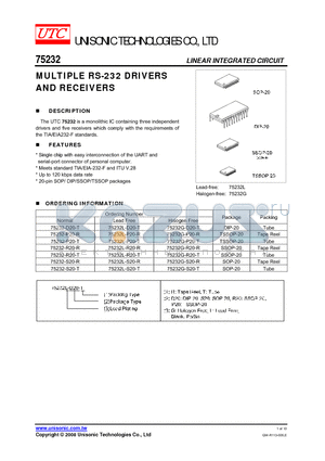 75232-S20-T datasheet - MULTIPLE RS-232 DRIVERS AND RECEIVERS
