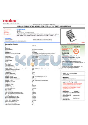 75237-0204 datasheet - 1.85mm by 1.85mm (.073 by .073) Pitch 5-Pair GbX^ Backplane Connector System, Open Header, 250 Circuits, Gold (Au) 0.76lm (30l), Pin Length 4.55mm (.179)