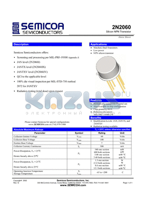 2N2060JX datasheet - Silicon NPN Transistor