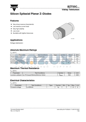 BZT55C22 datasheet - Silicon Epitaxial Planar Z-Diodes