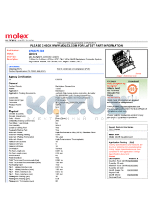 75237-4103 datasheet - 1.85mm by 1.85mm (.073 by .073) Pitch 5-Pair GbX^ Backplane Connector System, Right Guide Header, 100 Circuits, Pin Length 3.55mm (.140)