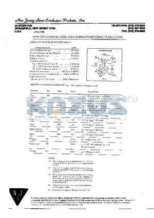 2N2195 datasheet - HIGH-SPEED NPN SILICON, HIGH-CURRENT SWITCHING TRANSISTORS