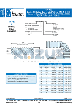 120-100-1-2-56CP datasheet - Helical Convoluted Tubing Natural or Black PFA, FEP, PTFE, Tefzel (ETFE) or PEEK Type A - Tubing Only - No Braid