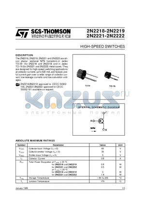 2N2218 datasheet - HIGH-SPEED SWITCHES