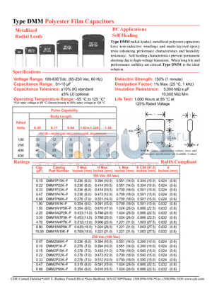 DMM2W1P5K-F datasheet - Polyester Film Capacitors Metallized Radial Leads
