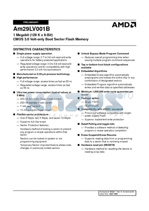 AM29LV001BB-45RFEB datasheet - 1 Megabit (128 K x 8-Bit) CMOS 3.0 Volt-only Boot Sector Flash Memory