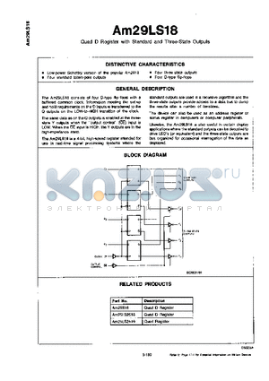 AM29LS18DCB datasheet - QUAD D REGISTER WITH STANDARD AND THREE-STATE OUTPUTS