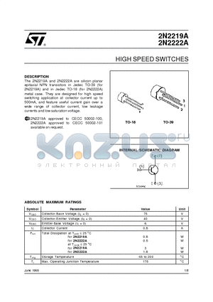 2N2219A datasheet - HIGH SPEED SWITCHES