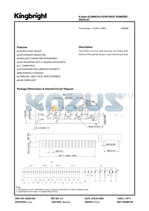 CC25-11GWA datasheet - 6.2mm (0.25INCH) FOUR DIGIT NUMERIC DISPLAY