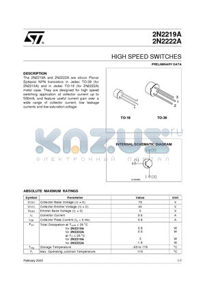 2N2219A_03 datasheet - HIGH SPEED SWITCHES