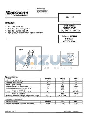 2N2221A datasheet - SMALL SIGNAL BIPOLAR NPN SILICON