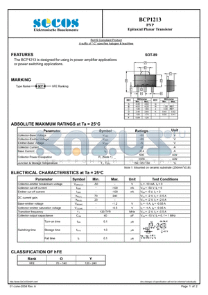 BCP1213 datasheet - Epitaxial Planar Transistor