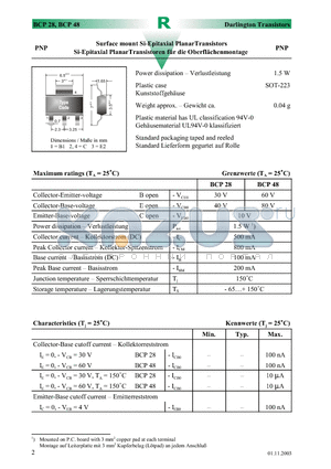 BCP28 datasheet - Surface mount Si-Epitaxial PlanarTransistors