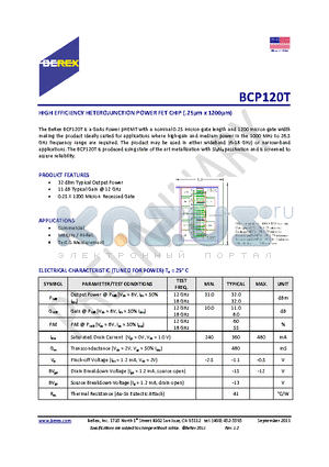 BCP120T datasheet - HIGH EFFICIENCY HETEROJUNCTION POWER FET CHIP