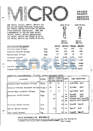 2N2222A datasheet - NPN SILICON PLANAR EPITAXIAL TRANSISTORS