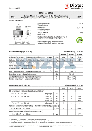 BCP51 datasheet - Surface Mount General Purpose Si-Epi-Planar Transistors