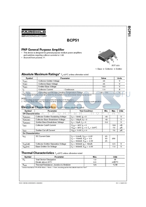 BCP51 datasheet - PNP General Purpose Amplifier