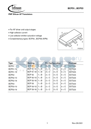 BCP52 datasheet - PNP Silicon AF Transistors