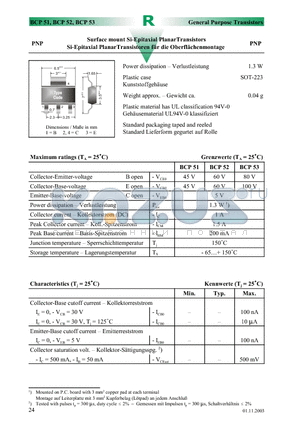 BCP52 datasheet - Surface mount Si-Epitaxial PlanarTransistors