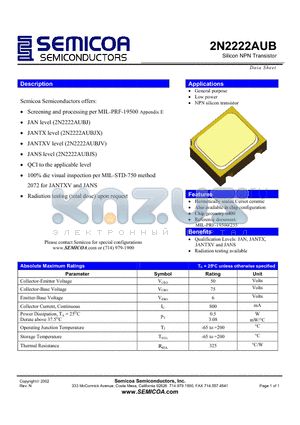 2N2222AUB datasheet - Silicon NPN Transistor