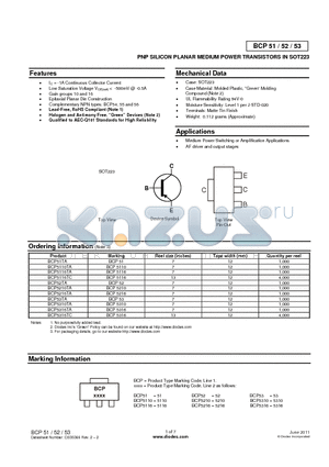 BCP52TA datasheet - PNP SILICON PLANAR MEDIUM POWER TRANSISTORS IN SOT223