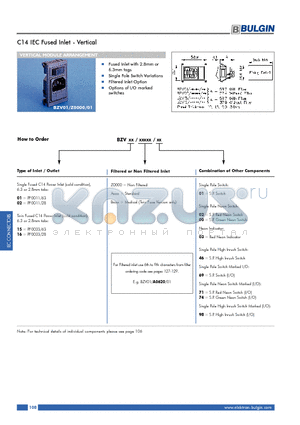 BZV02/A0620/02 datasheet - C14 IEC Fused Inlet - Vertical