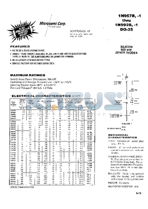 1N985B datasheet - SILICON 500 mW ZENER DIODES