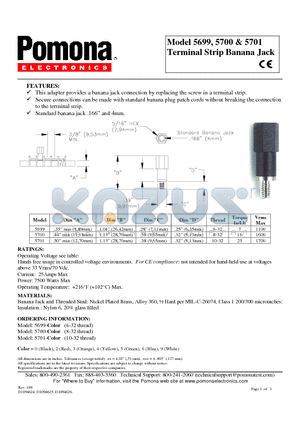 5701 datasheet - Terminal Strip Banana Jack