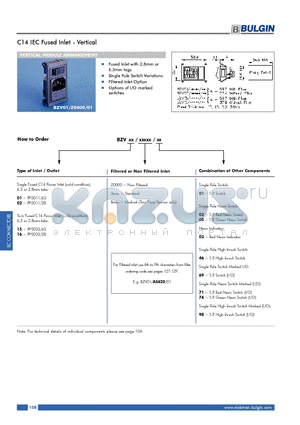 BZV15/A0620/74 datasheet - C14 IEC Fused Inlet - Vertical