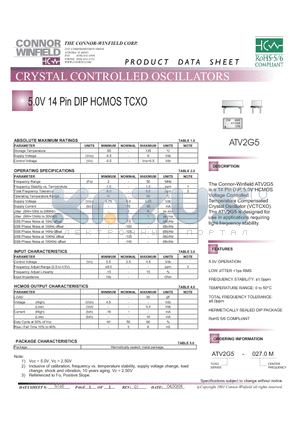 ATV2G5-027.0M datasheet - 5.0V 14 Pin DIP HCMOS TCXO