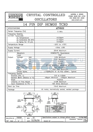 ATV622 datasheet - 14 PIN DIP HCMOS TCXO