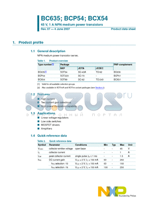 BCP54-16 datasheet - 45 V, 1 A NPN medium power transistors