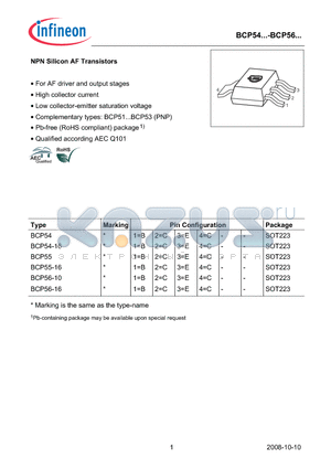 BCP54-16 datasheet - NPN Silicon AF Transistors