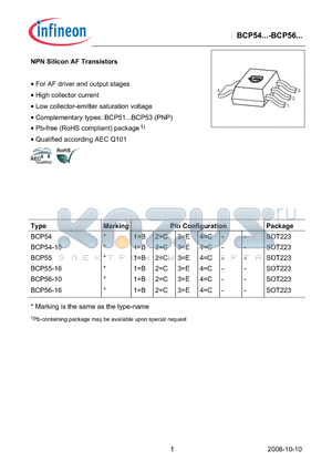BCP54_08 datasheet - NPN Silicon AF Transistors