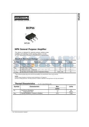 BCP55 datasheet - NPN General Purpose Amplifier