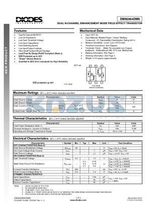 DMN2004DMK_0711 datasheet - DUAL N-CHANNEL ENHANCEMENT MODE FIELD EFFECT TRANSISTOR