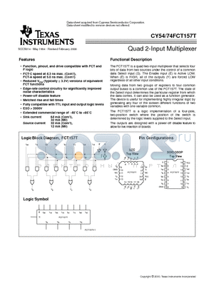 CY54FCT157ATLMB datasheet - Quad 2-Input Multiplexer