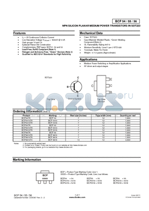 BCP55TA datasheet - NPN SILICON PLANAR MEDIUM POWER TRANSISTORS IN SOT223