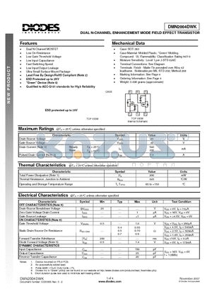 DMN2004DWK datasheet - DUAL N-CHANNEL ENHANCEMENT MODE FIELD EFFECT TRANSISTOR