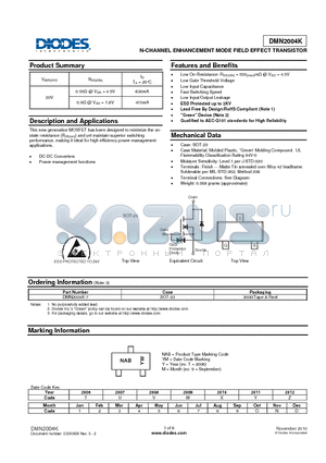 DMN2004K datasheet - N-CHANNEL ENHANCEMENT MODE FIELD EFFECT TRANSISTOR