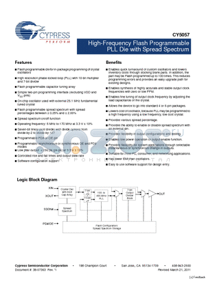 CY5057-11WAF-IL datasheet - High-Frequency Flash Programmable PLL Die with Spread Spectrum