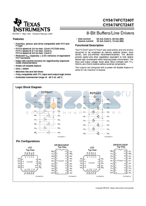 CY54FCT240TDIP datasheet - 8-Bit Buffers/Line Drivers